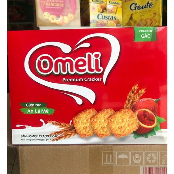 Bánh Omeli Cracker Gấc - Hộp Giấy 400g (Có Túi Xách)