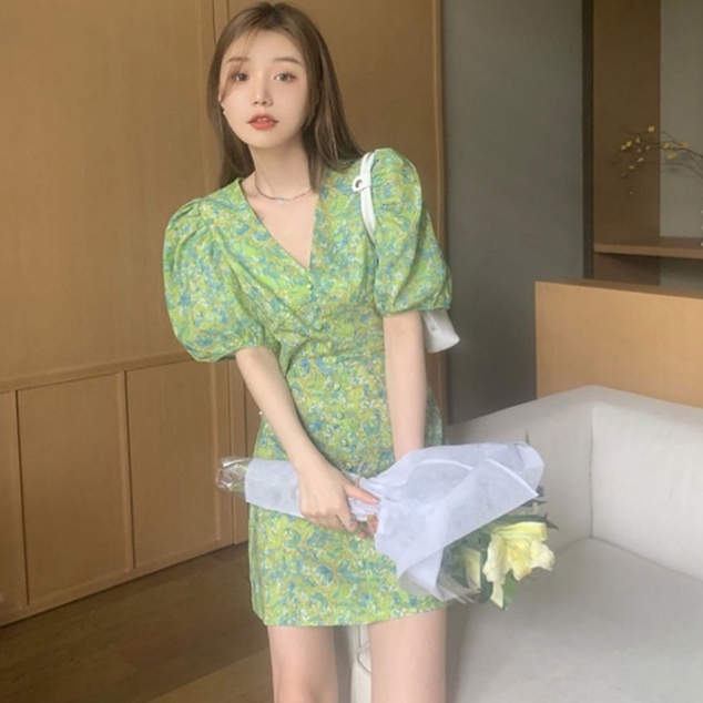 Đầm Hoa Tay Phồng Plus Size Thời Trang Cho Nữ