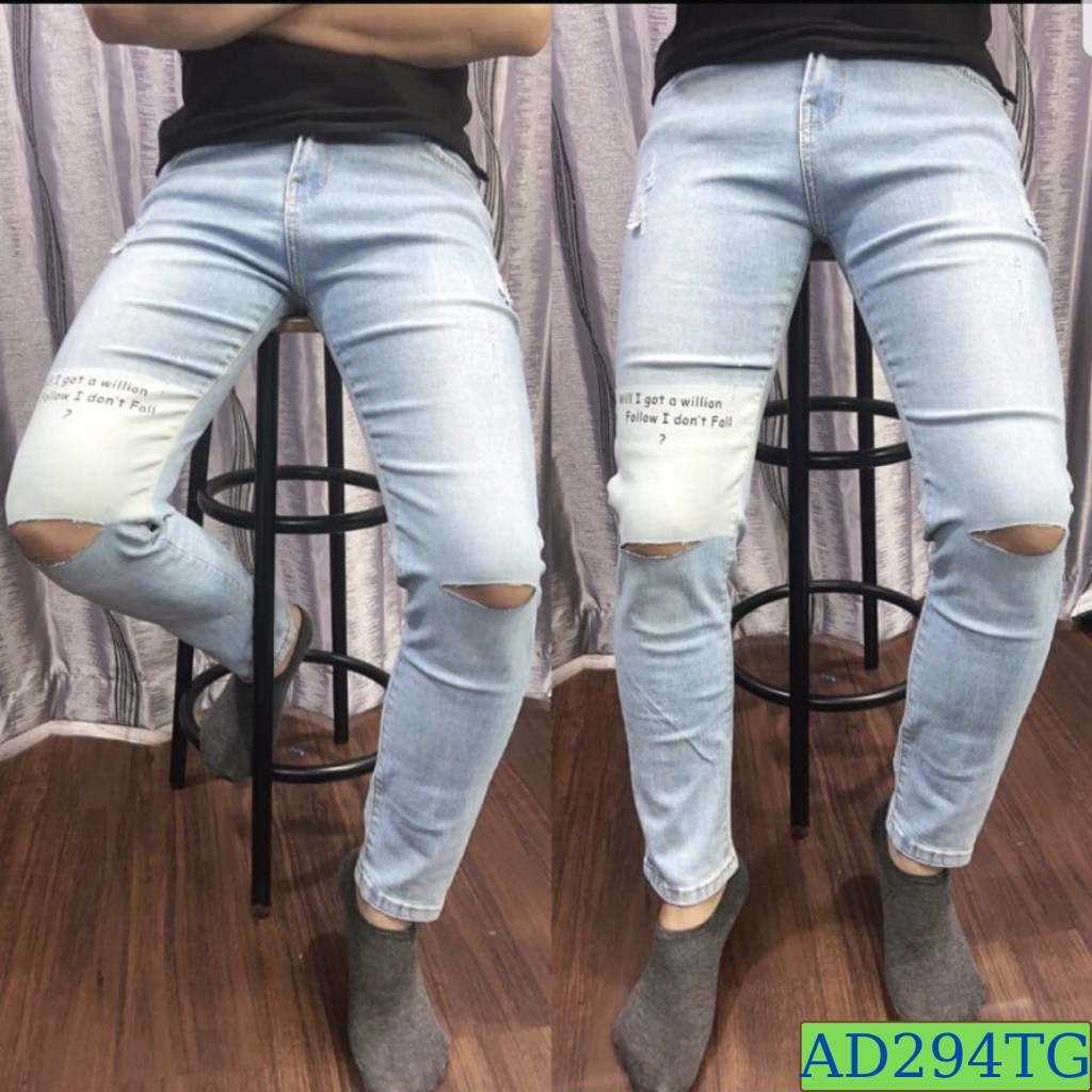 Quần Jean Nam Chất Bò Cao Cấp AD294TG Wash Rách Phối Chữ Cao Cấp Phong Cách Hàn Quốc Thời Trang TG