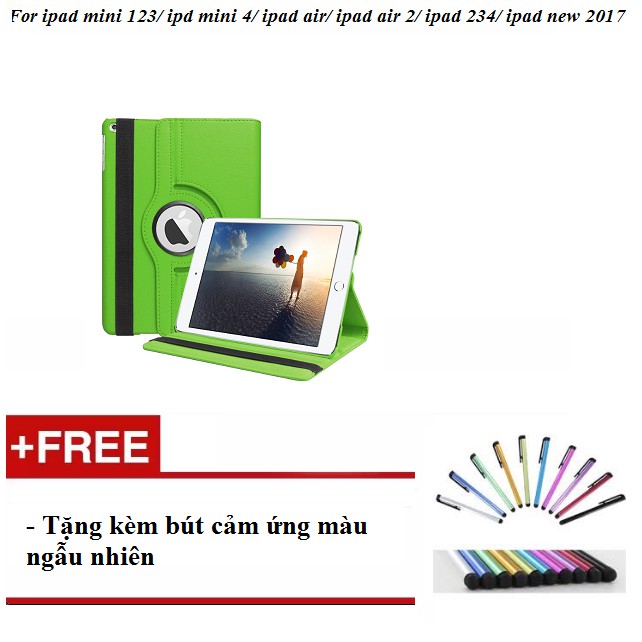 Bao da xoay 360 cho ipad mini 123/ipad mini 4/ipad air2/ipad 234/ipad air/ipad new2017 --Tặng kèm bút cảm ứng