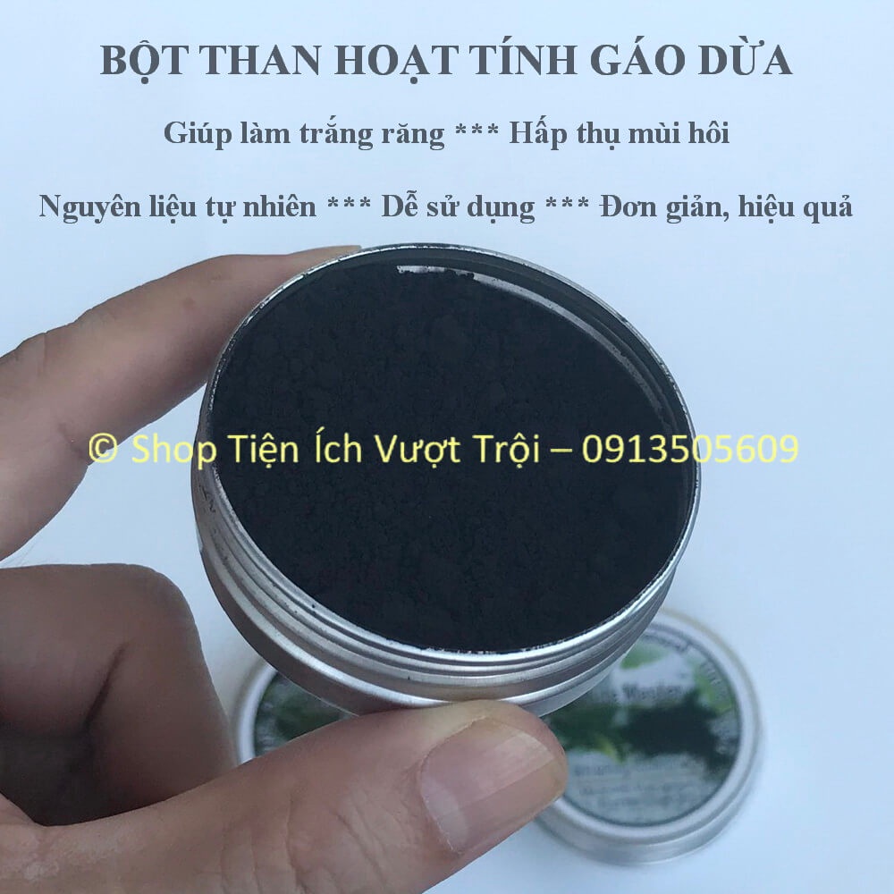 Hộp bột làm trắng răng than hoạt tính gáo dừa, hấp thụ độc tố, khử mùi hôi trong miệng, an toàn, rẻ-Tiện Ích Vượt Trội