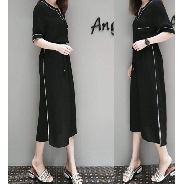 DM688 - Đầm Maxi Lụa Phối Viền Xẻ Tà | BigBuy360 - bigbuy360.vn