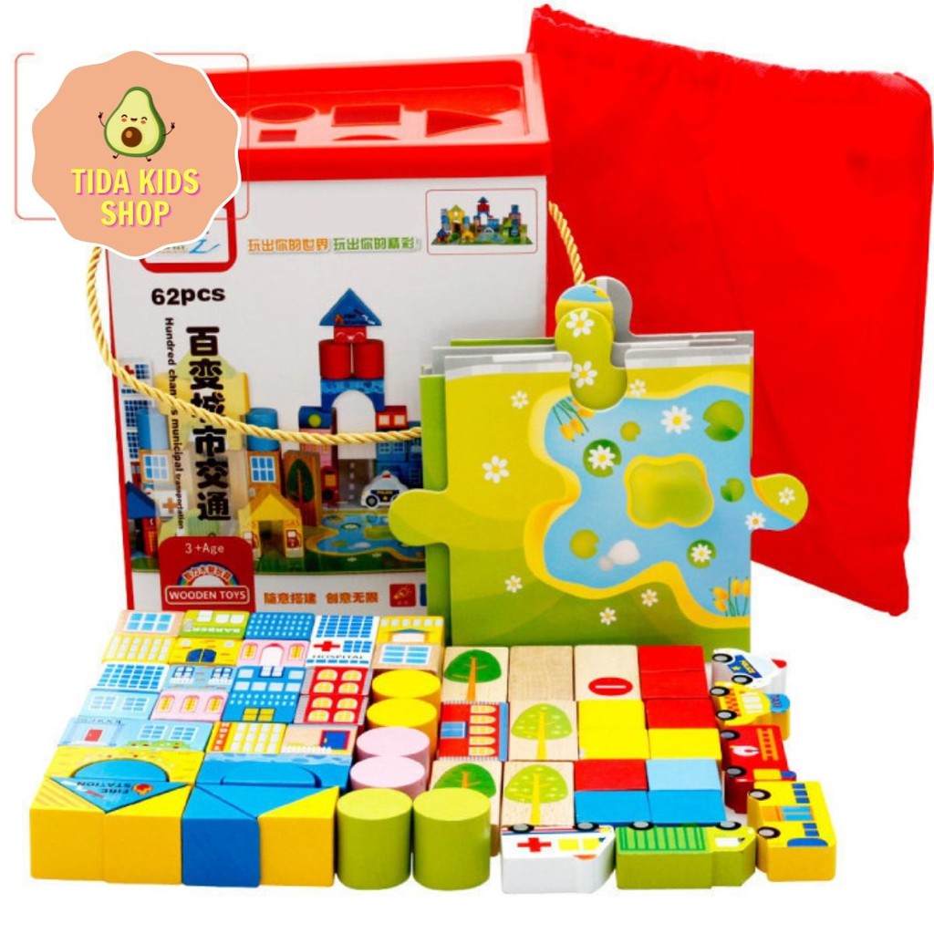 Đồ Chơi Gỗ TIDA KIDS SHOP, Đồ Chơi Gỗ Mô Hình Thành Phố Tương Lai 62 Chi Tiết Cho Bé Giá Tốt