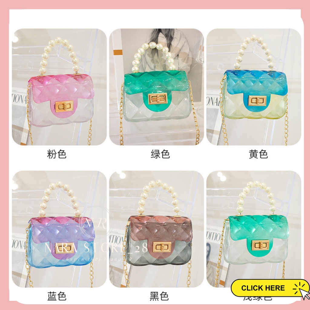 Túi Xách Quai Ngọc , Túi Đeo Chéo Mini Trong Suốt 7 Sắc Cầu Vồng Dây Xích Phong Cách Thời Trang Sành Điệu Cho Nữ