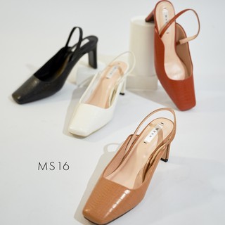 Giày cao gót slingback quai sau mềm Muso đế vuông 7cm da vân rắn sang trọng