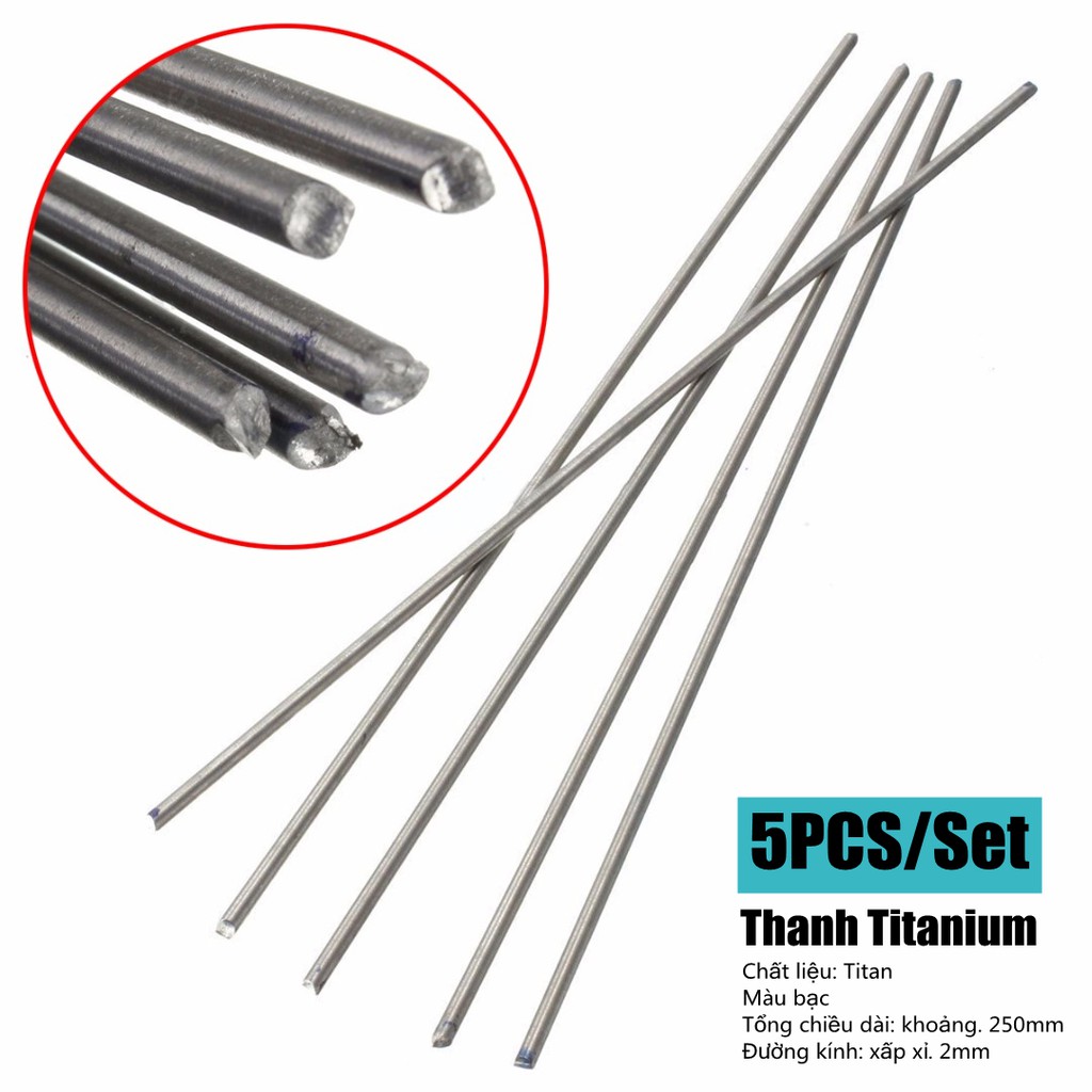 Set 5 thanh titanium cấp 5 GR5 2mm 250mm