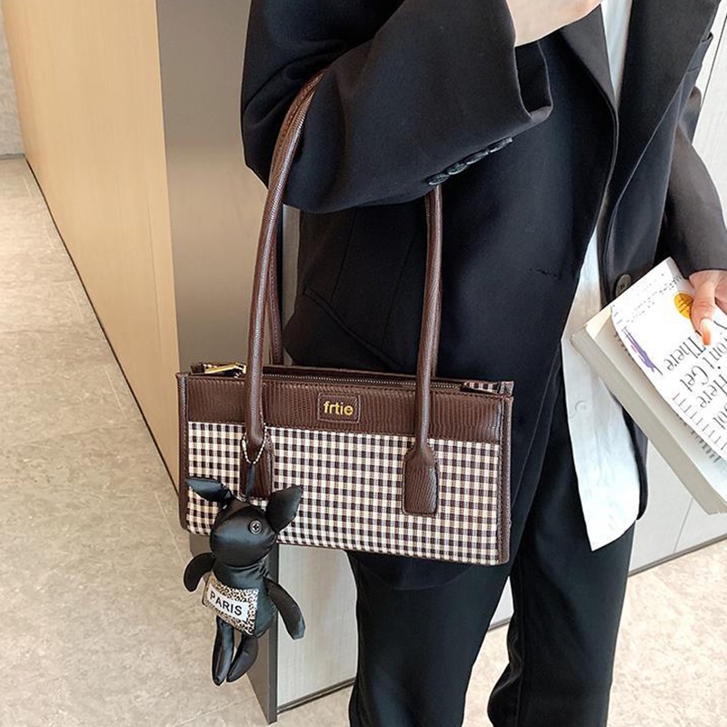 IELGY Túi Đeo Vai Họa Tiết Kẻ Sọc Phong Cách Cổ Điển Kèm Móc Treo Thời Trang Cho Nữ