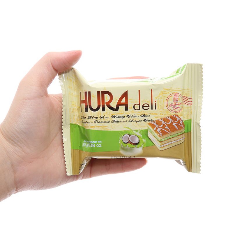 Bánh bông lan Hura Deli 336gr hương Sữa Dâu, Bơ Sữa, So Dừa, Cốm Dừa