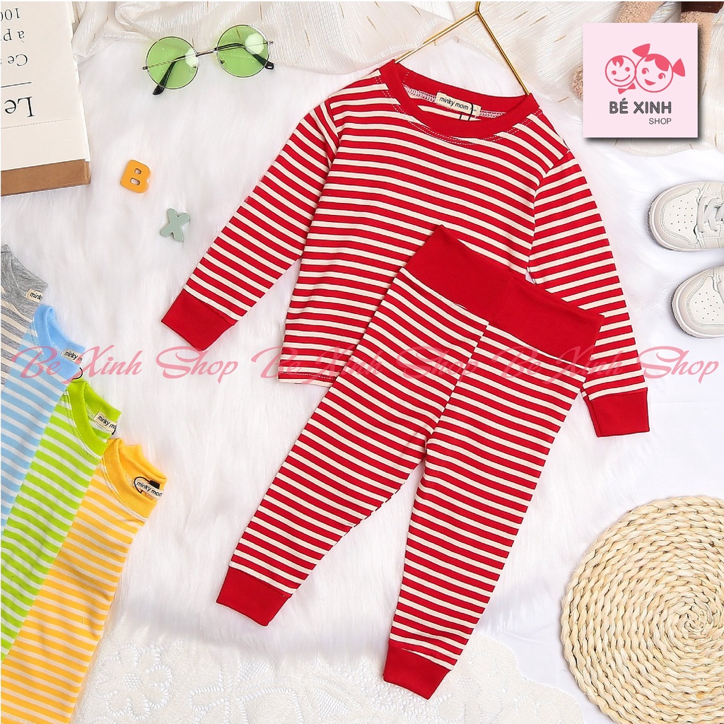 Cạp Cao Bộ dài tay cho bé trai bé gái Minky Mom [Deal sốc] Quần áo thu đông bé trai gái trẻ em KẺ_SỌC_DÀI chất thun lạnh