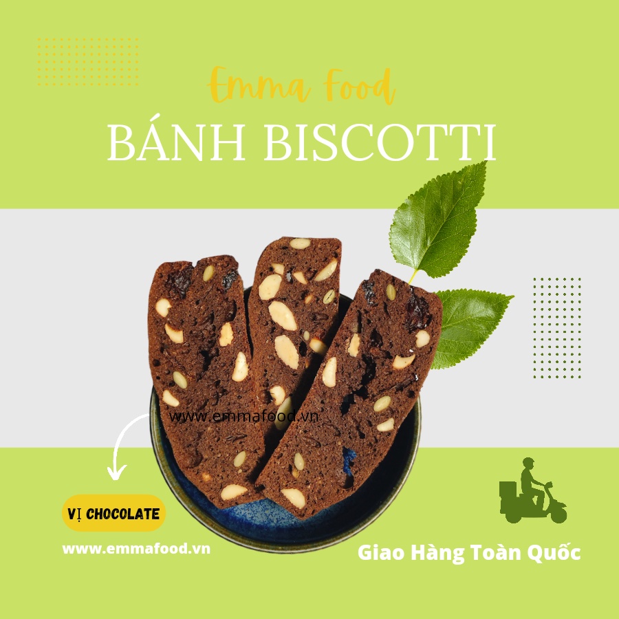 Bánh BISCOTTI VỊ CHOCOLATE Nguyên Cám Ăn Kiêng Lành Mạnh 100% by EMMA - Bánh Ngũ Cốc Giảm Cân Healthy