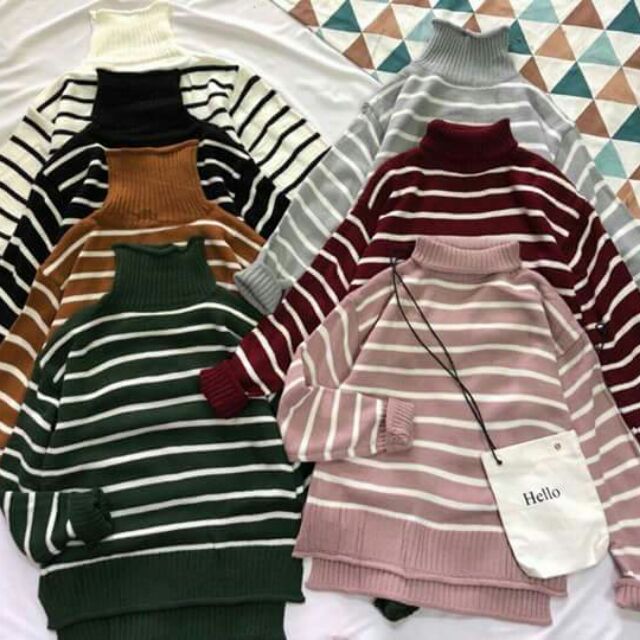 Áo len sọc cổ lọ