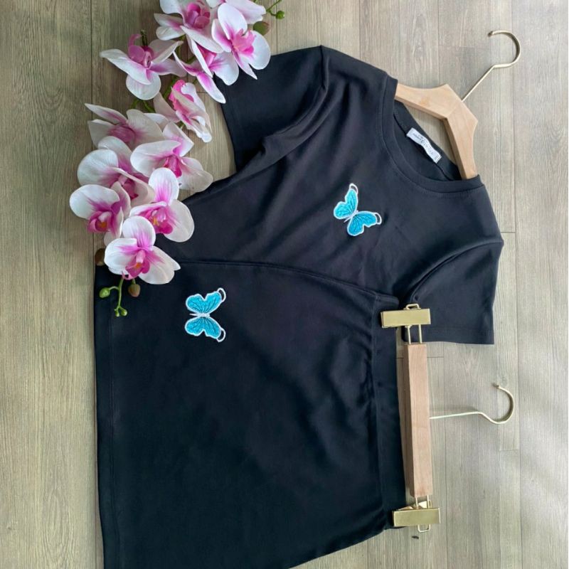 Có VIDEO SET ÁO CROPTOP CHÂN VÁY THÊU BƯỚM - A3ST