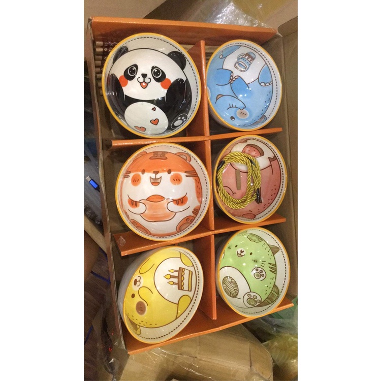[TẶNG KÈM 6 ĐÔI ĐŨA]Bộ 6 chén ăn cơm gốm sứ in họa tiết đáng yêu, họa tiết thổ cẩm....sang trọng đẹp mắt