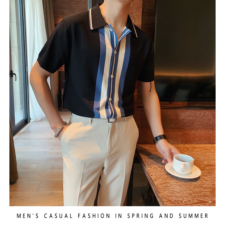 Áo Polo Nam Phối Cúc Kẻ Sọc Tay Lỡ Vải Cá Sấu Cotton Xuất Xịn, Chuẩn Form - Verano