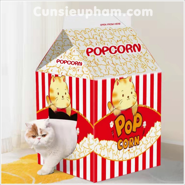 Ngôi nhà giấy bìa carton cào móng hình hộp sữa cho mèo