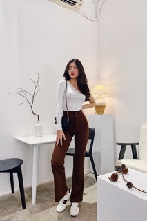Quần loe 2 nút lưng cao dáng dài