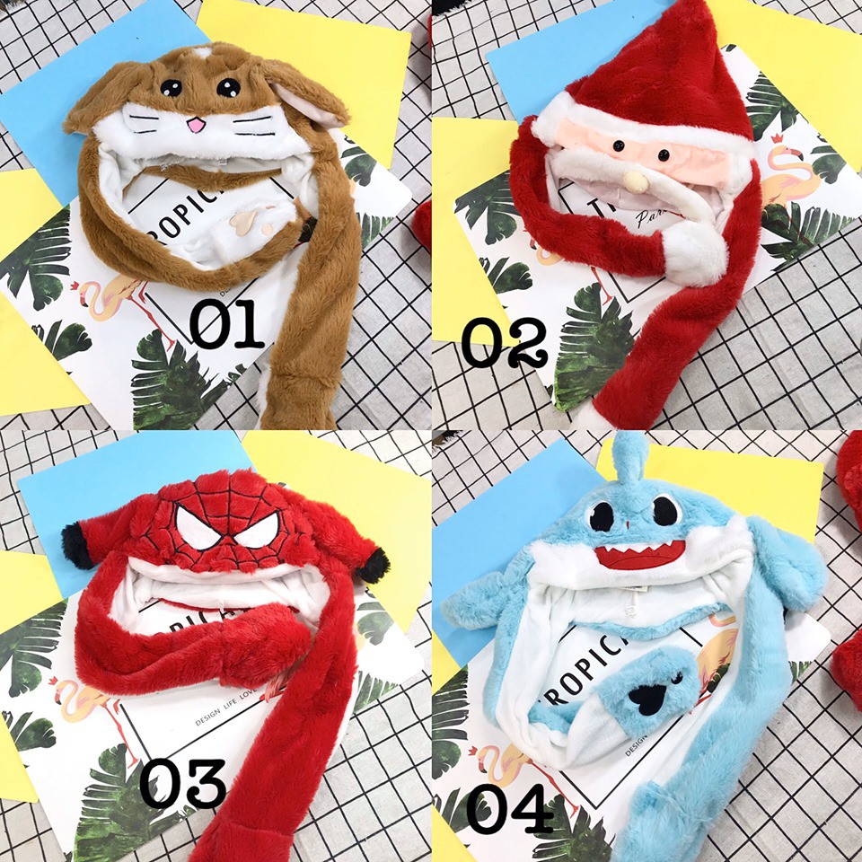 mũ thú tai giật loại 1, lông xù, mịn cao cấp {kéo sang xem ảnh}