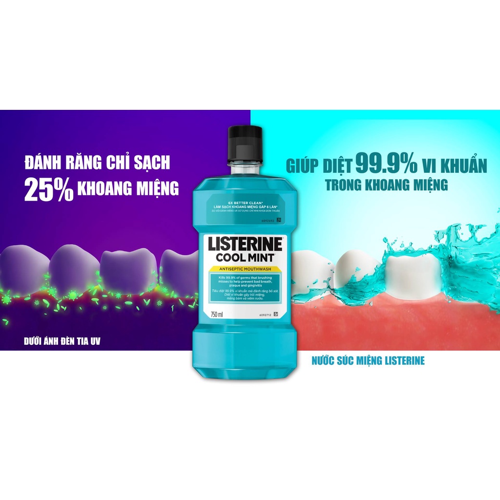 Nước súc miệng Listerine 750ml + 250ml diệt khuẩn giữ hơi thở thơm tho cả ngày