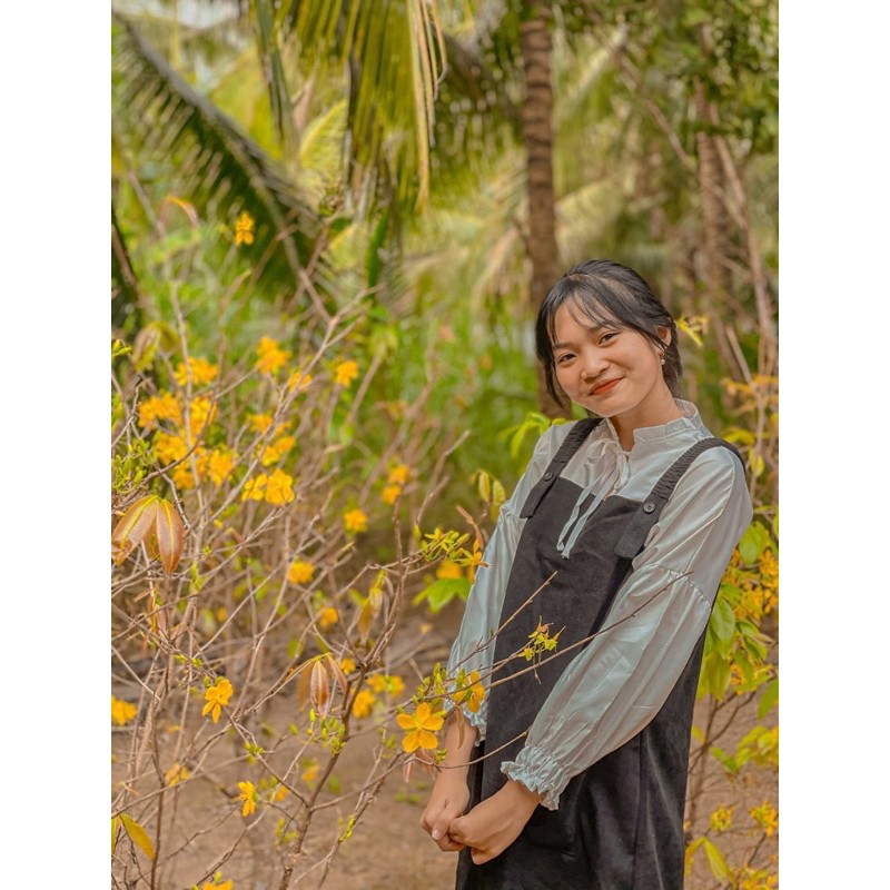 Váy Yếm Nhung Dài 2 Màu( Có video , Ảnh Thật)