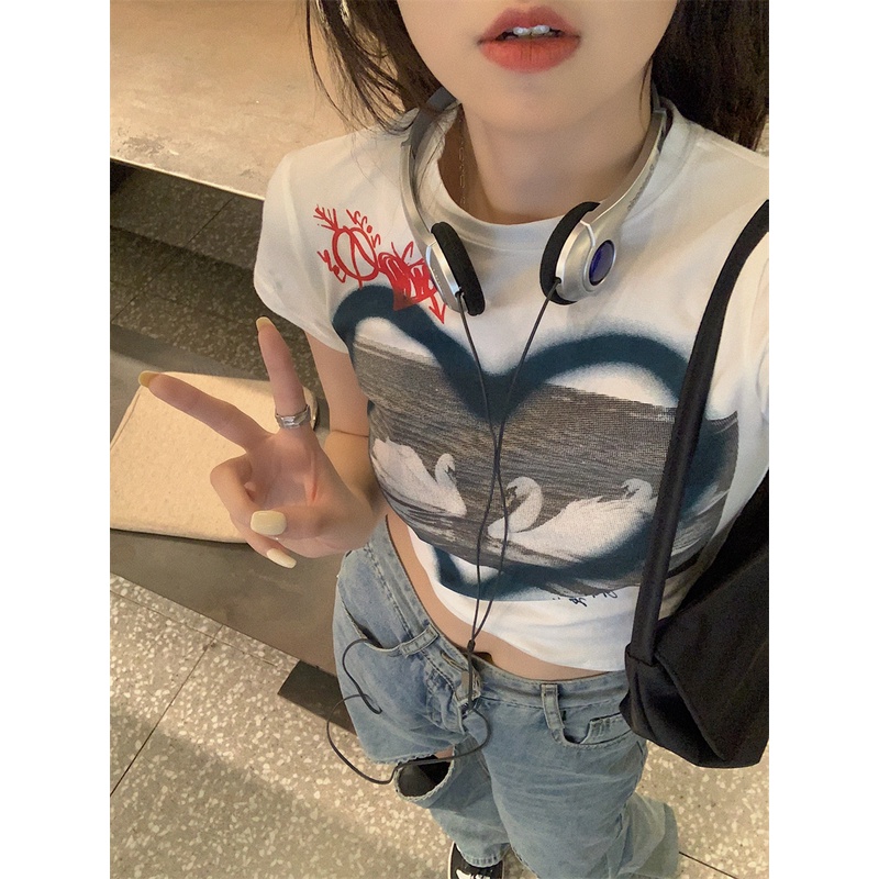Áo Thun Tay Ngắn Cổ Tròn Dáng Ôm In Họa Tiết Thời Trang Cho Nữ