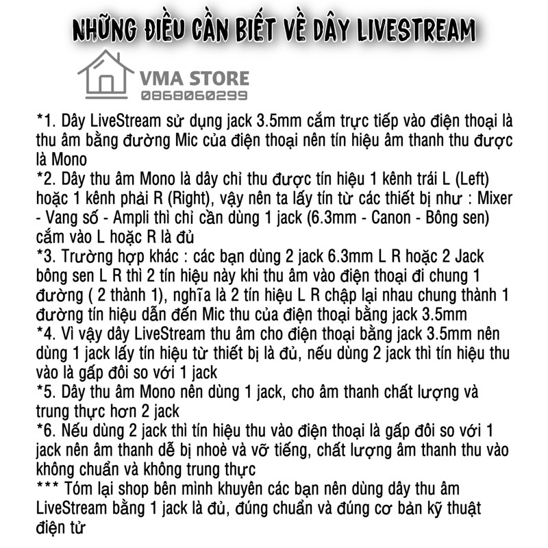 Dây livestream thế hệ mới 2021. Đầu jack canon, có mạch lọc tín hiệu cho chất lượng âm thanh chuẩn trung thực