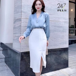 Áo Sơ Mi Lụa Cổ V Đính Ngọc