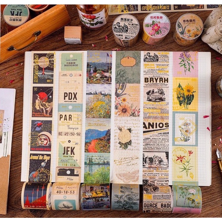 Cuộn Washi tape vintage WS12 - Băng keo dính trang trí sổ phong cách cổ điển