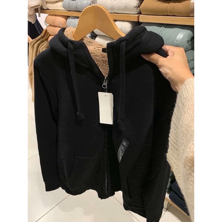 AKN5 - ÁO NỈ ĐEN HOODIE LÓT LÔNG CỪU NAM NỮ