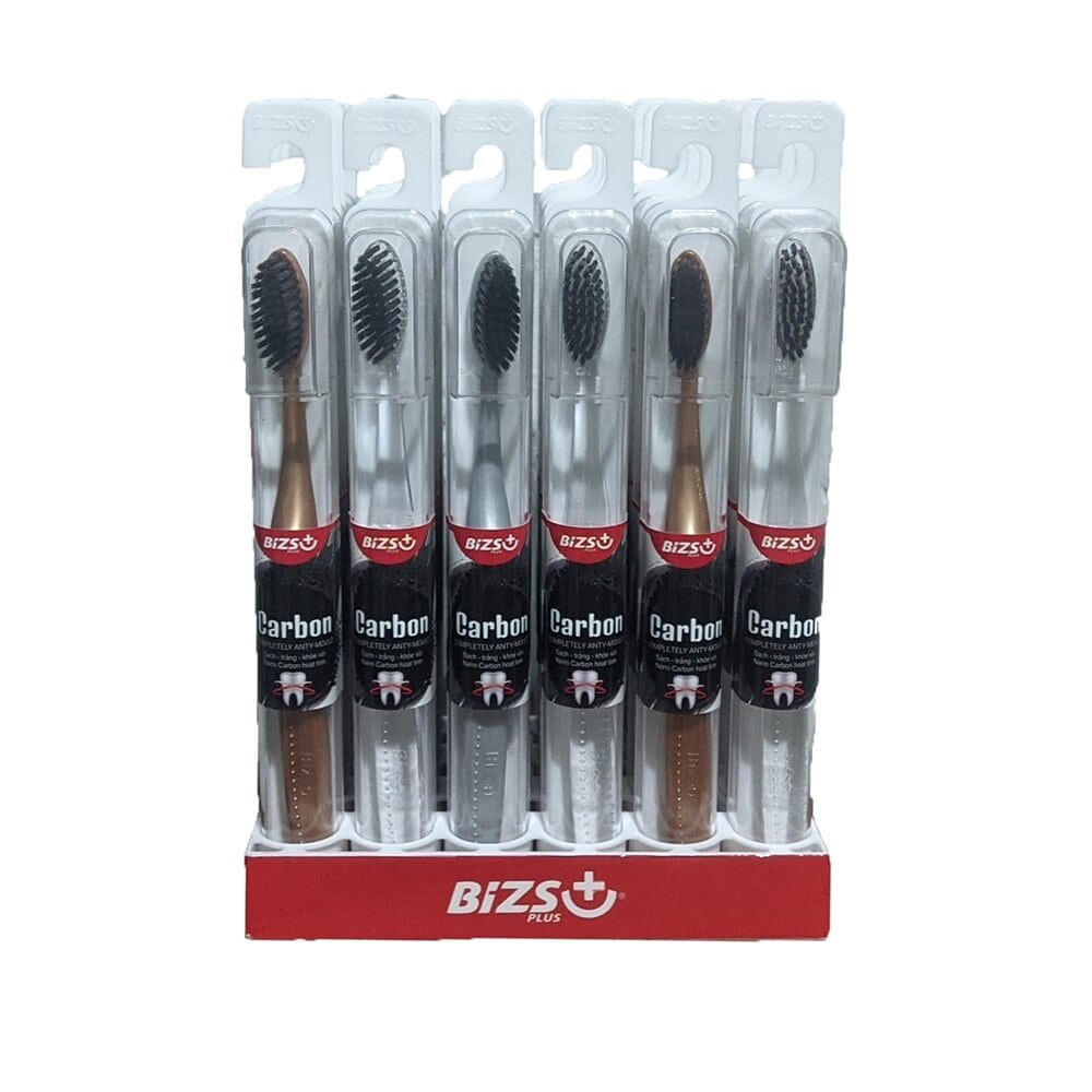 Bàn chải Bizs+ Carbon - Lông chỉ tơ nha khoa siêu mềm, siêu êm, cán nhựa nguyên sinh chống mốc tuyệt đối