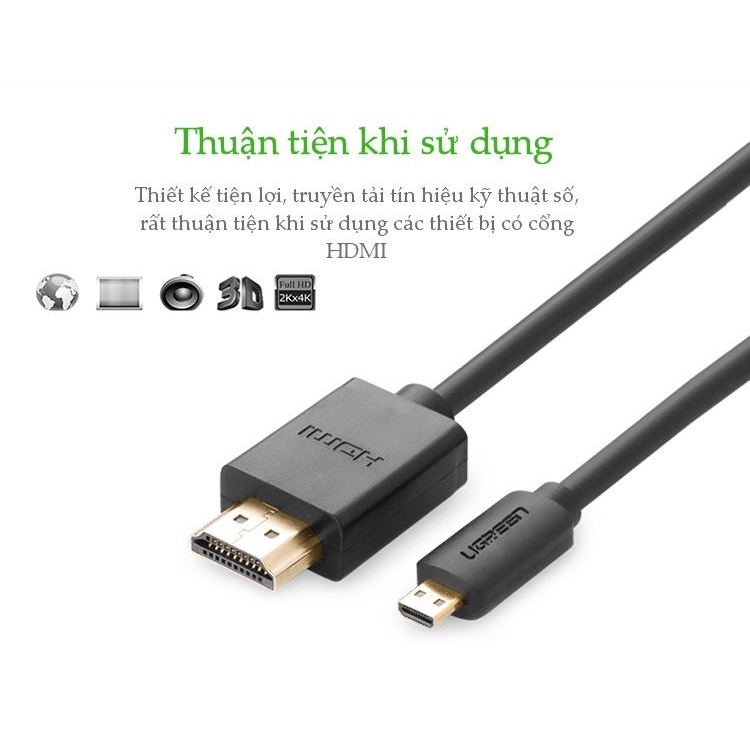 Cáp Micro HDMI to HDMI dài 1,5m Ugreen 30102 cao cấp - Hàng chính hãng
