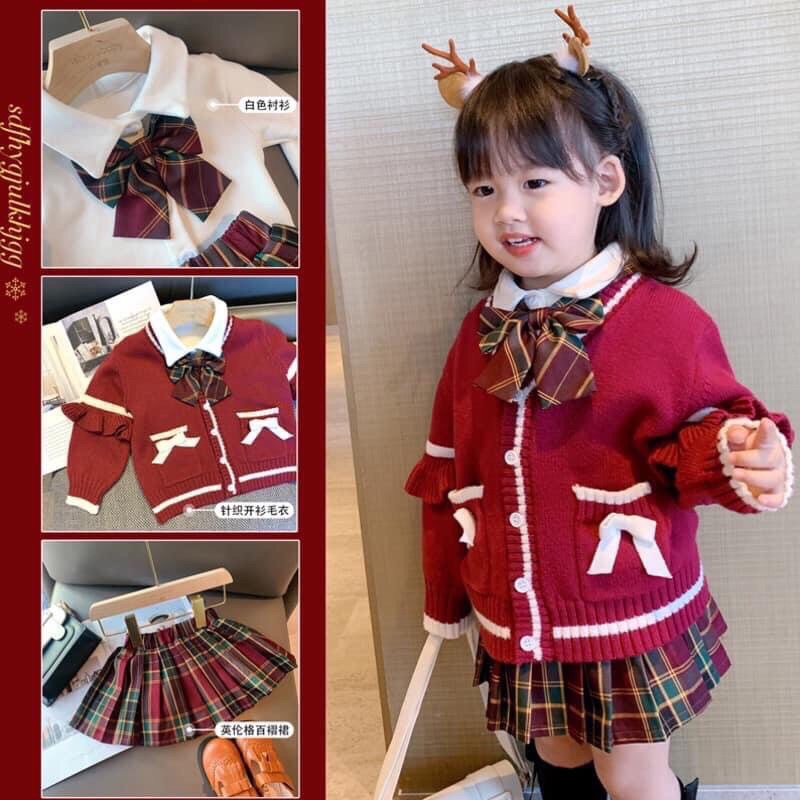 set váy len đỏ bé gái siêu đẹp