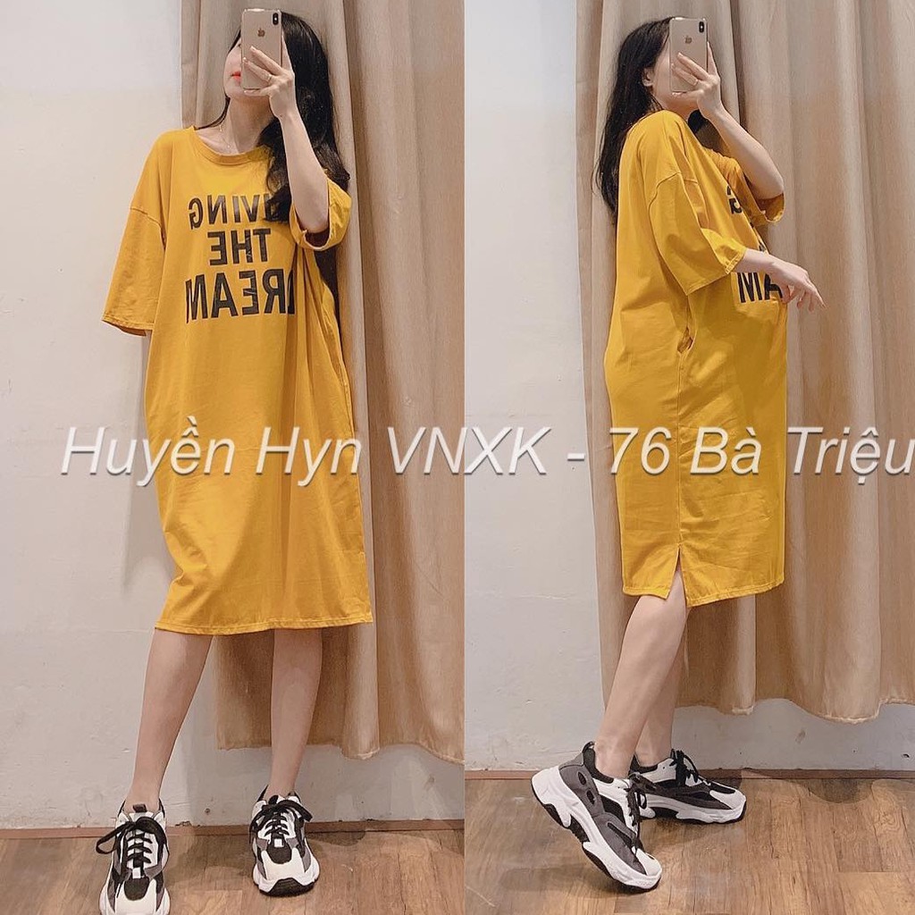 Đầm suông nữ - váy suông nữ cổ tròn form rộng vải cotton tàu mịn mát dày đẹp freeship