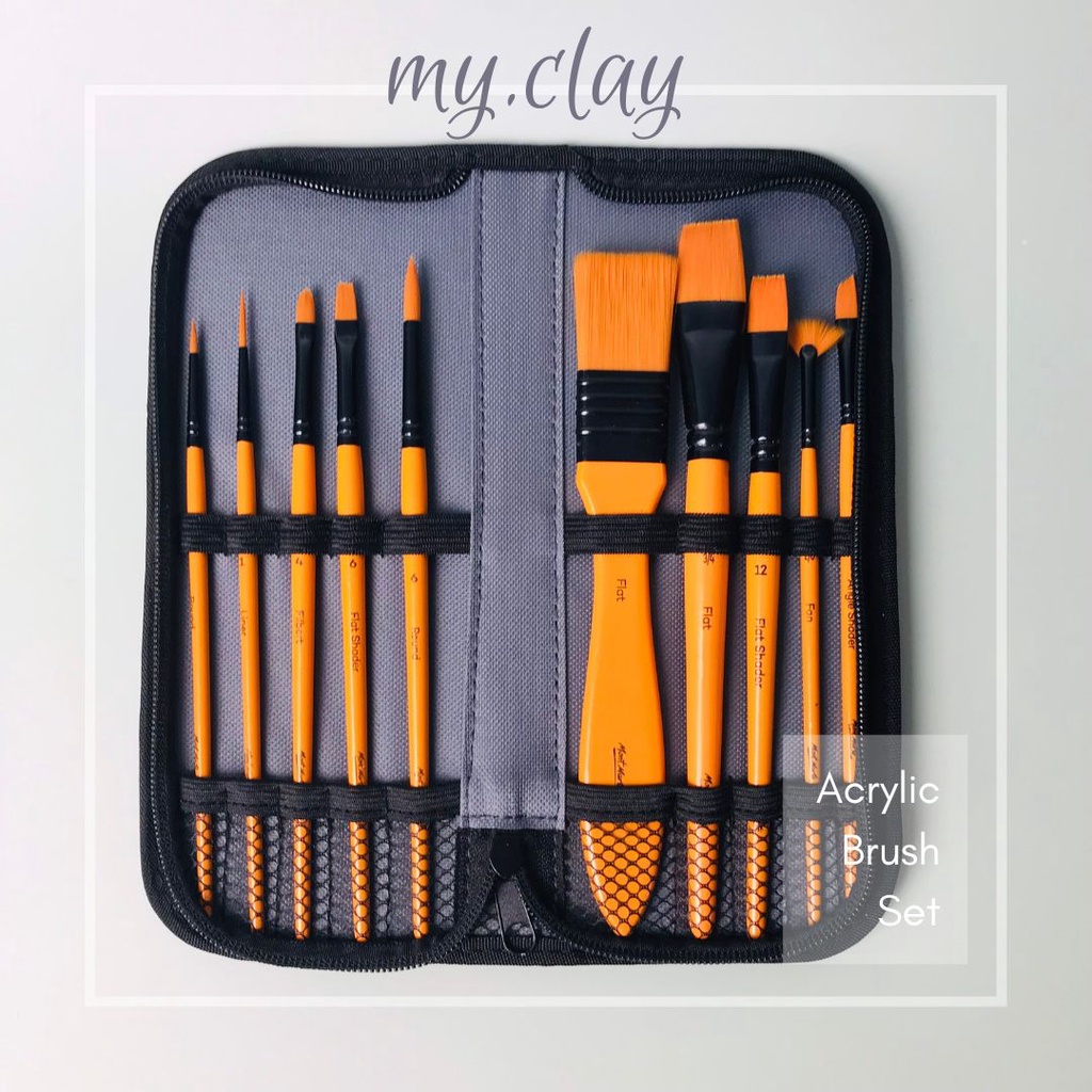 Bộ 10 Cọ Vẽ Acrylic / Watercolor Mont Marte Cao Cấp kèm túi đựng - Brush Set