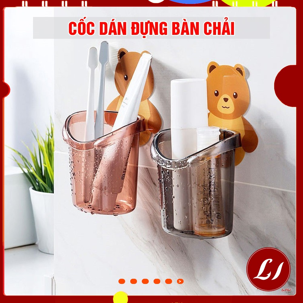 Cốc đựng bàn chải dán tường hình gấu đa năng - có lỗ đáy QATE0020