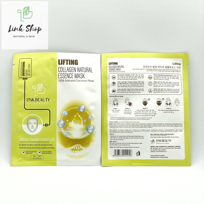 Mặt nạ sinh học biocell Link Beauty LIFTING COLLAGEN NATURAL ESSENCE MASK giúp nâng cơ, chống lão hoá