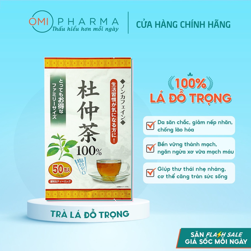 Trà Lá Đỗ Trọng Yuwa Lá Đỗ Trọng Hỗ Trợ Giảm Cân, Giảm Stress, Chống Lão Hóa, Tốt Cho Tim Mạch Túi 50 Gói