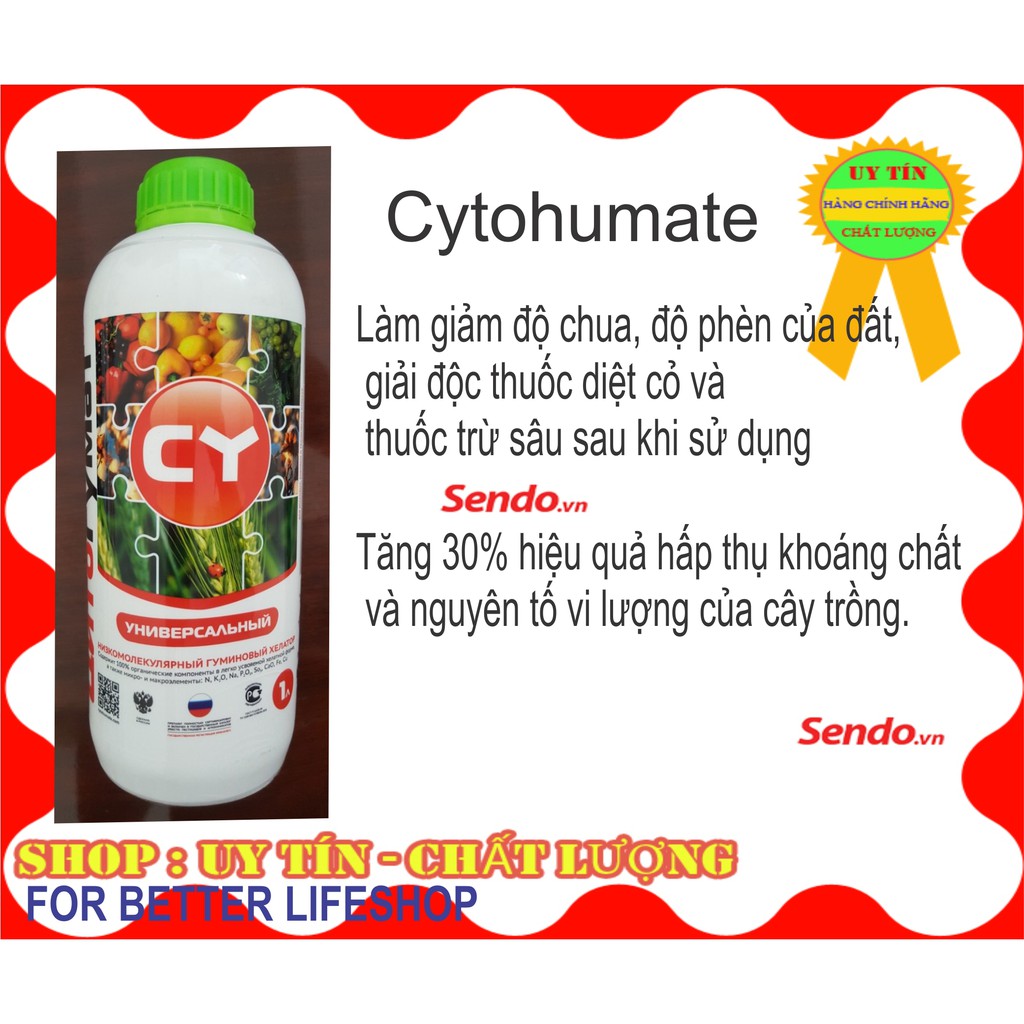CytoHumate  Humic Nga chai 1 lít, Giúp rễ phát triển mạnh, Cải tạo, giải độc cho đất trồng Giải phèn cho đất