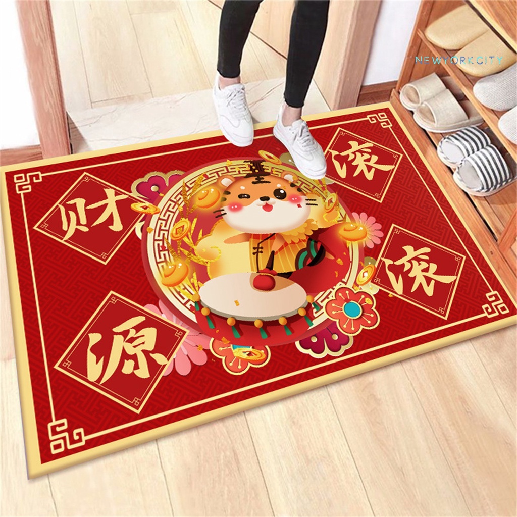 Thảm Chùi Chân Polyester Dày Chống Trượt Họa Tiết Hổ Đáng Yêu Dành Cho Gia Đình