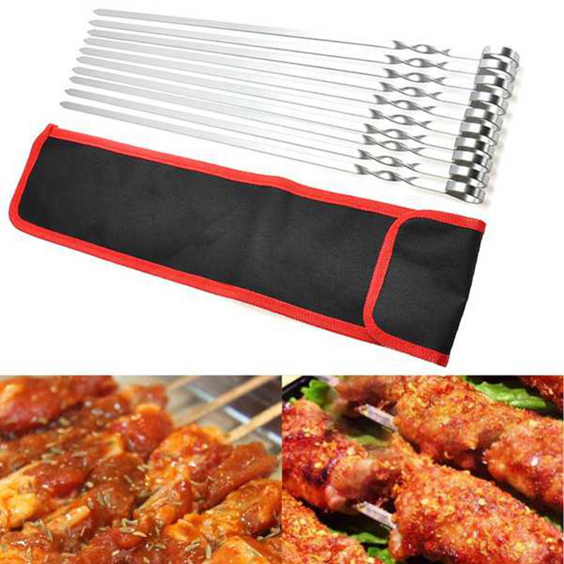 Stainless Steel Bbq Meat Skewers Sticks and Baking Brush