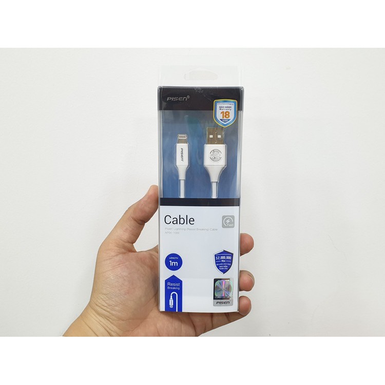 Dây cáp Pisen Lightning cho IPhone (BH 18 tháng, chính hãng) chống gãy đầu cáp | Squishyvui