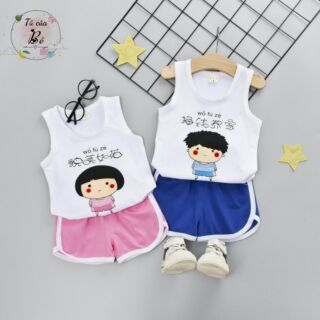 BST Hè Thu 1 - Set quần áo phông ba lỗ cho bé có in hình bé trai bé gái trước ngực - có sỉ