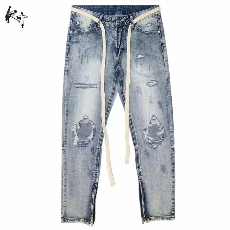 Quần jean dài KT dáng rộng phối khóa kéo thời trang mùa thu trẻ trung cho nam