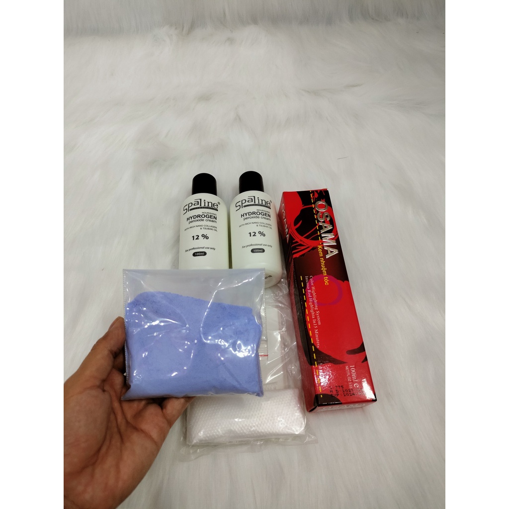 Combo màu nhuộm Osama+2oxy100ml+bột tẩy+bao tay và hướng dẫn sử dụng