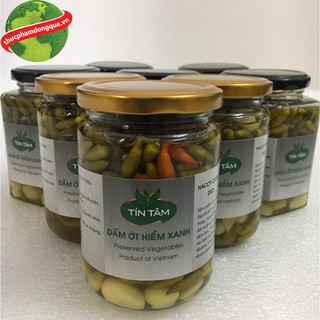 Dấm ớt hiểm xanh ngâm tỏi lọ 525gr