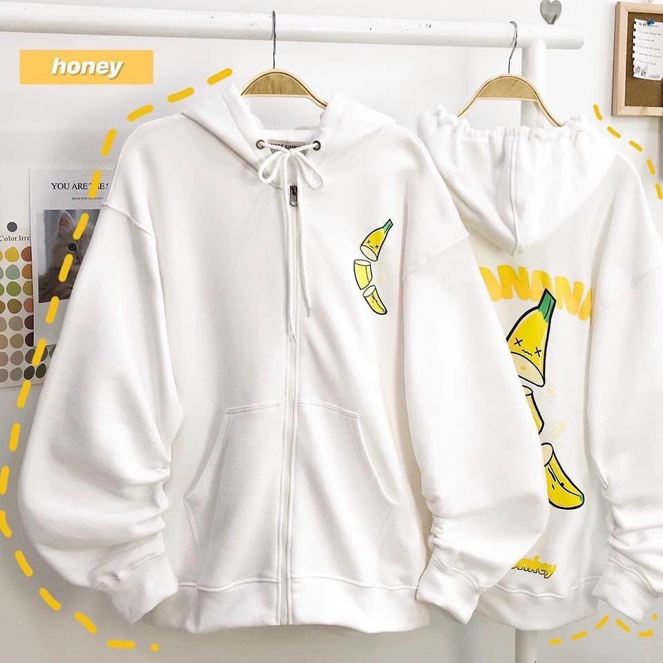Áo khoác nữ Hoodie form rộng Khóa Dây Kéo - Áo khoác hoodie Zip-Up Banana Killer TP479
