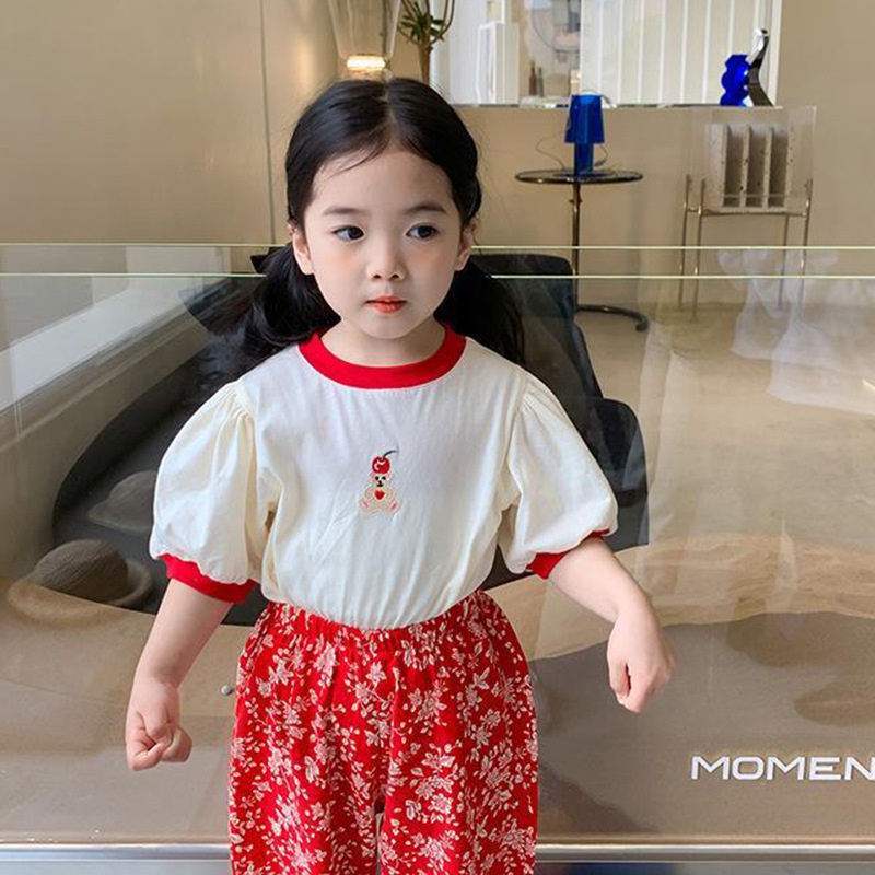 Bobora Áo Kiểu Tay Phồng Thêu Họa Tiết Chấm Bi Phong Cách Hàn Quốc Xinh Xắn Cho Bé Gái