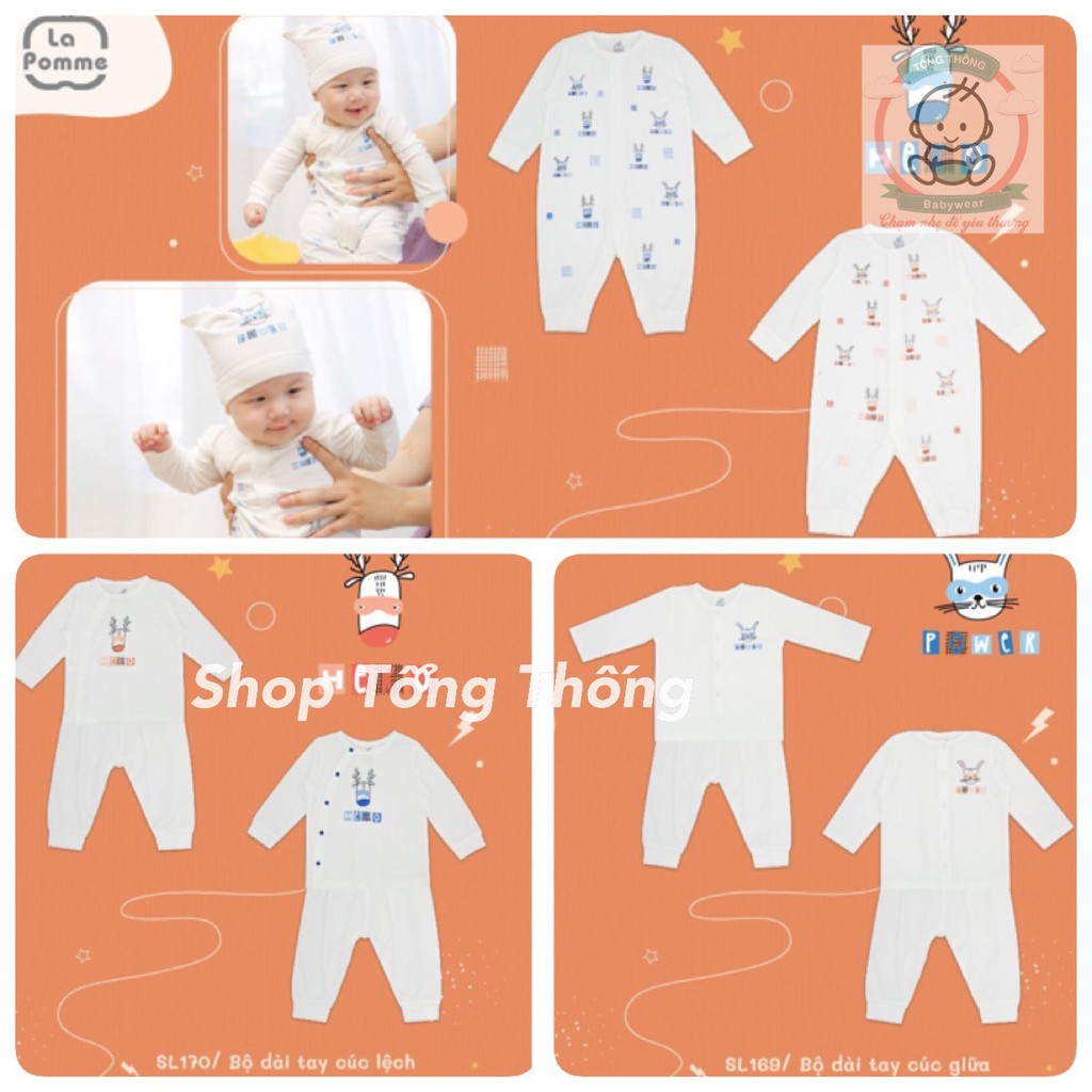 Bộ q.a sơ sinh dài tay cài lệch, cài giữa thỏ bamboo sợi tre siêu mềm mịn La Pomme SL170 SL169