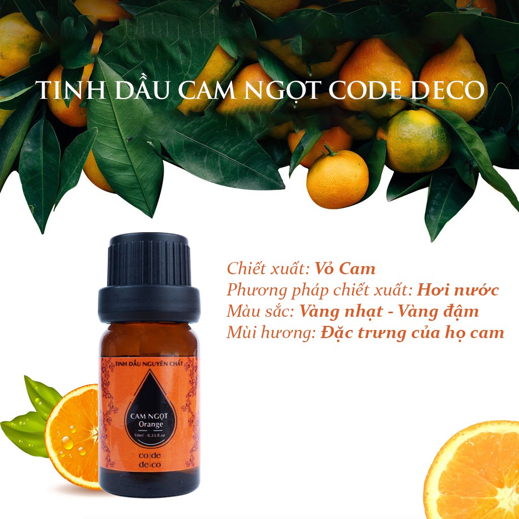 [Mã SKAMLTSM9 giảm 10% đơn 99K] Tinh Dầu Thiên Nhiên Cam Ngọt CODE DECO Xông Phòng, Khử Mùi, Thư Giãn Tinh Thần 10ml