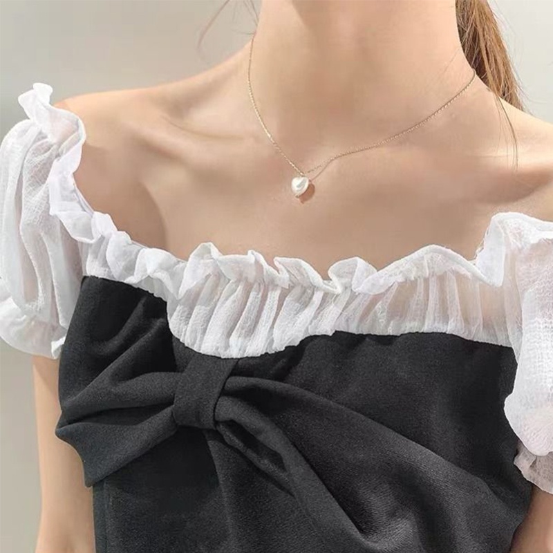 Vòng cổ Mặt Hình Trái Tim Lớn Đính Ngọc Trai Đơn Giản Ngọt Ngào Phong Cách Hàn Quốc
