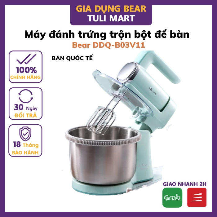 Máy đánh trứng cầm tay mini để bàn Bear  DDQ-B03V1_Công suất 300W_Dung tích 4L_Máy Trộn Bột_Đánh Kem Đa Năng_BH 18 th